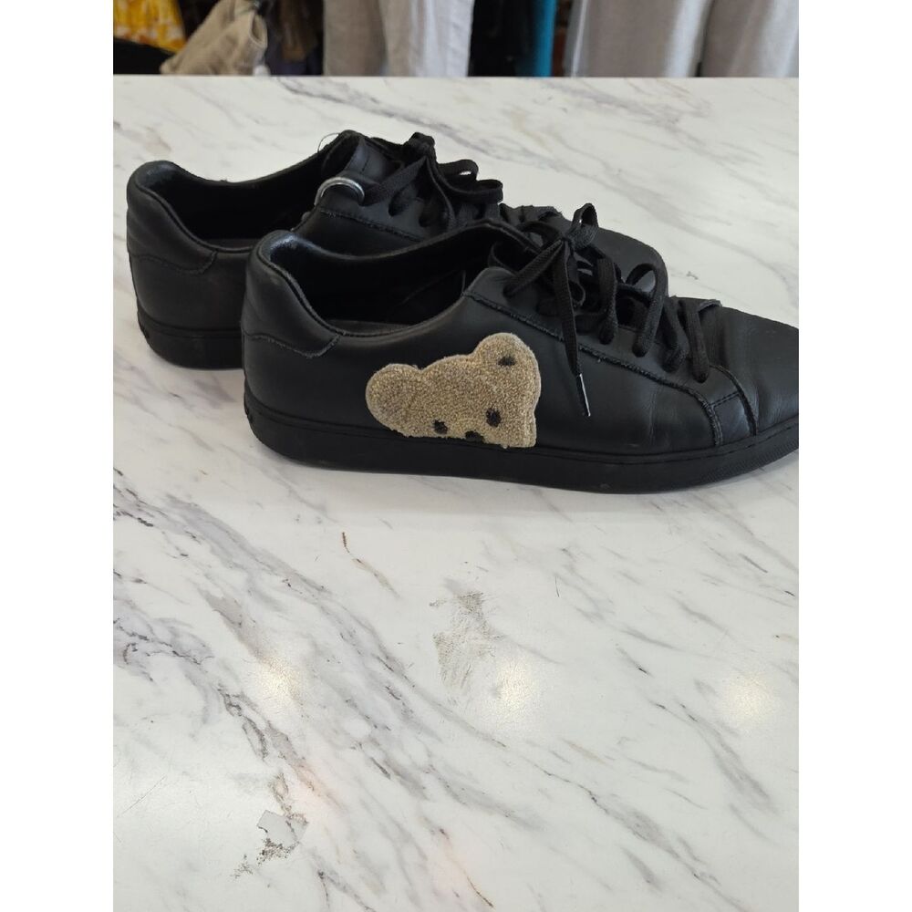 Palm Angels Black Leather Sneakers with Beige Accent
